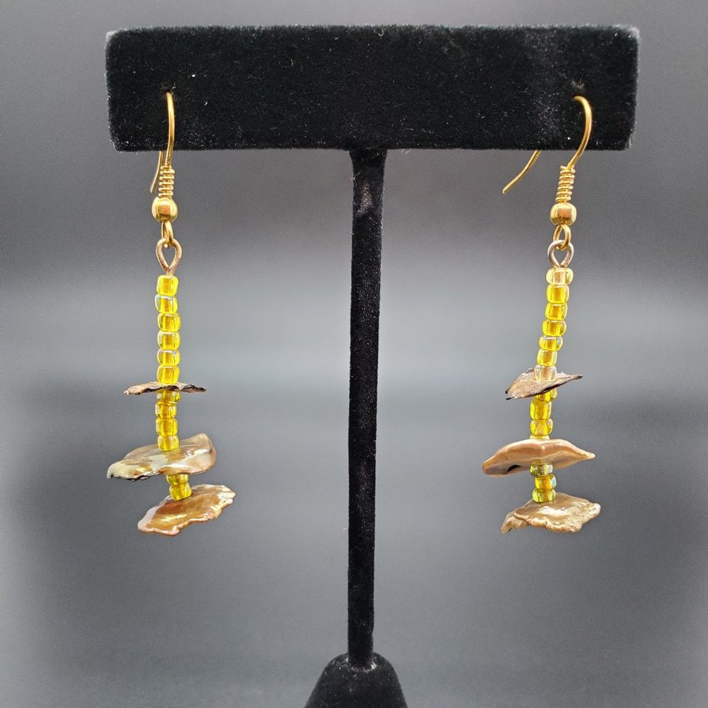 Yellow Flat Pearl Earrings.